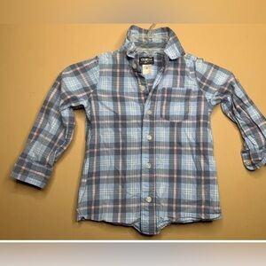 Oshkosh B’gosh Boys Size 4T Shirt Blue Gray Checkered Button Down Long Sleeve